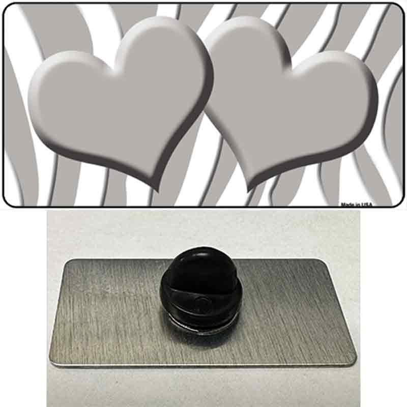 PIN-LP-2933 1.5 x 0.75 in. Grey & White Zebra Blue Centered Hearts Novelty Rectangle Metal Hat Pin