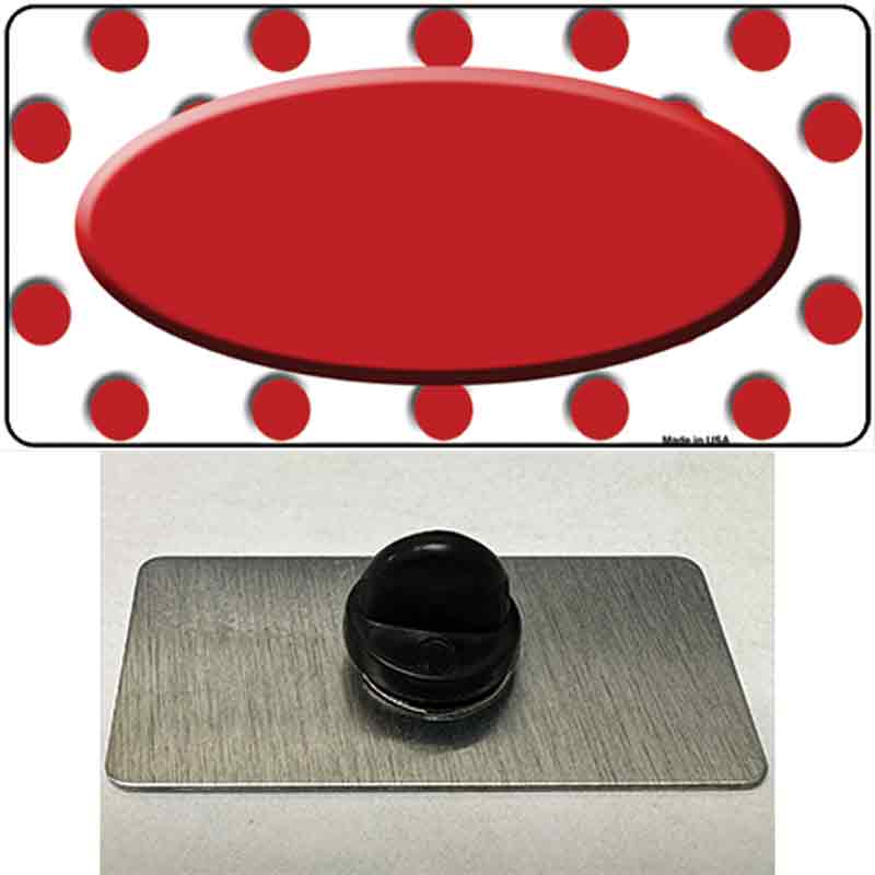 PIN-LP-2991 1.5 x 0.75 in. Red & White Polka Dot Red Center Oval Novelty Rectangle Metal Hat Pin