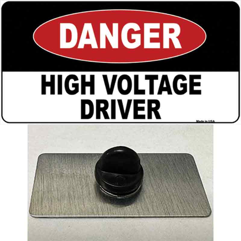 PIN-LP-336 1.5 x 0.75 in. Danger High Voltage Driver Novelty Rectangle Metal Hat Pin