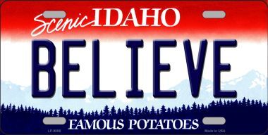 Picture of Smart Blonde LP-9886 Believe Idaho Background Novelty Metal License Plate - 6 x 12 in.