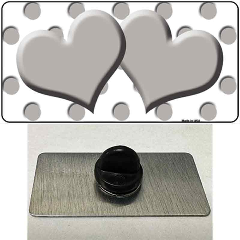 PIN-LP-4246 1.5 x 0.75 in. Grey & White Polka Dot Centered Hearts Novelty Rectangle Metal Hat Pin