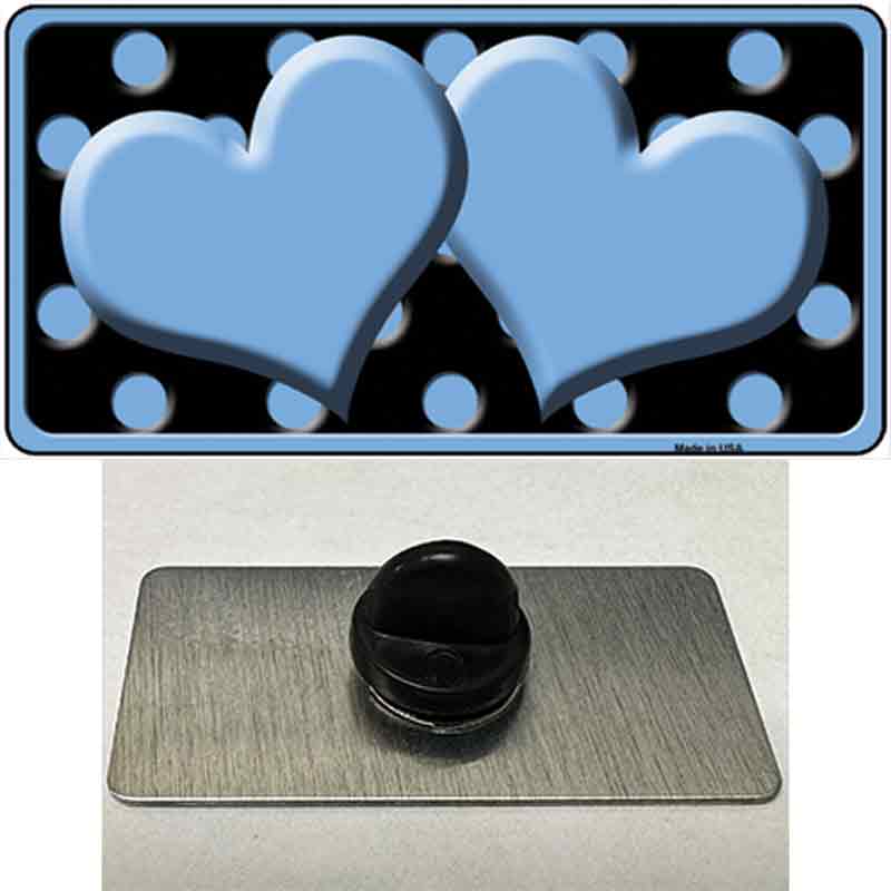 PIN-LP-2433 1.5 x 0.75 in. Light Blue & Black Polka Dot Centered Hearts Novelty Rectangle Metal Hat Pin