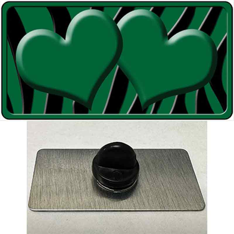 PIN-LP-2434 1.5 x 0.75 in. Green & Black Zebra Centered Hearts Novelty Rectangle Metal Hat Pin