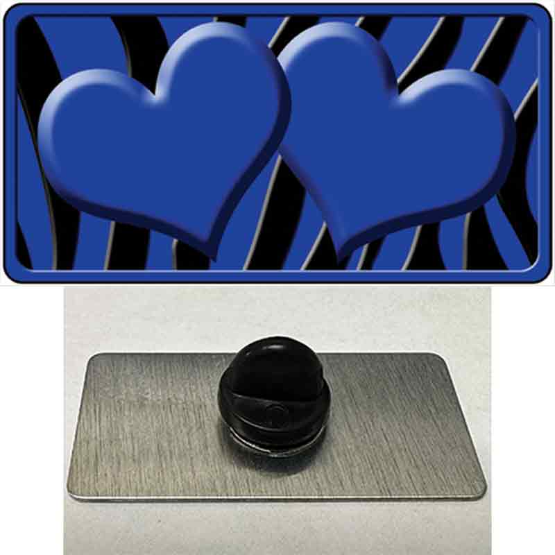 PIN-LP-2435 1.5 x 0.75 in. Blue & Black Zebra Centered Hearts Novelty Rectangle Metal Hat Pin
