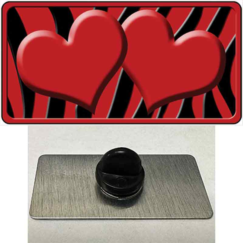PIN-LP-2438 1.5 x 0.75 in. Red & Black Zebra Centered Hearts Novelty Rectangle Metal Hat Pin