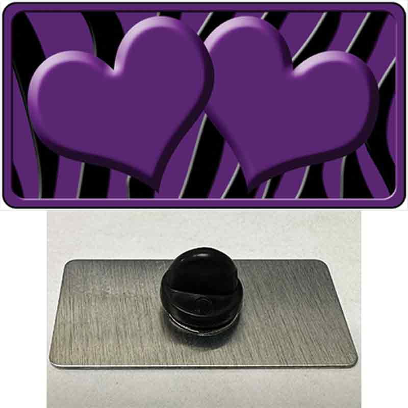 PIN-LP-2441 1.5 x 0.75 in. Purple & Black Zebra Centered Hearts Novelty Rectangle Metal Hat Pin