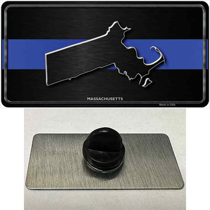 PIN-LP-8903 1.5 x 0.75 in. Massachusetts Thin Blue Line Novelty Rectangle Metal Hat Pin