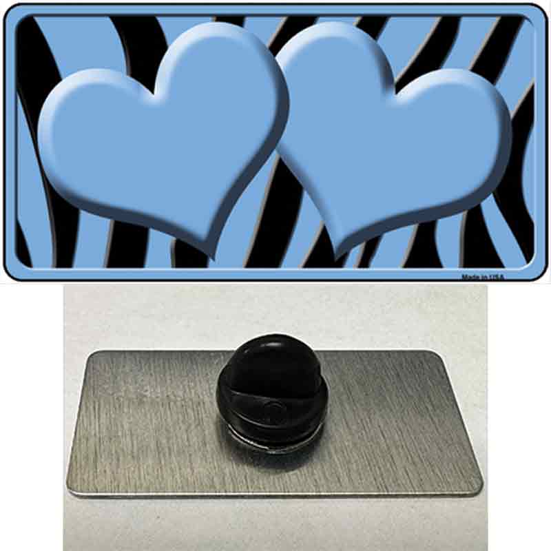 PIN-LP-2443 1.5 x 0.75 in. Light Blue & Black Zebra Centered Hearts Novelty Rectangle Metal Hat Pin