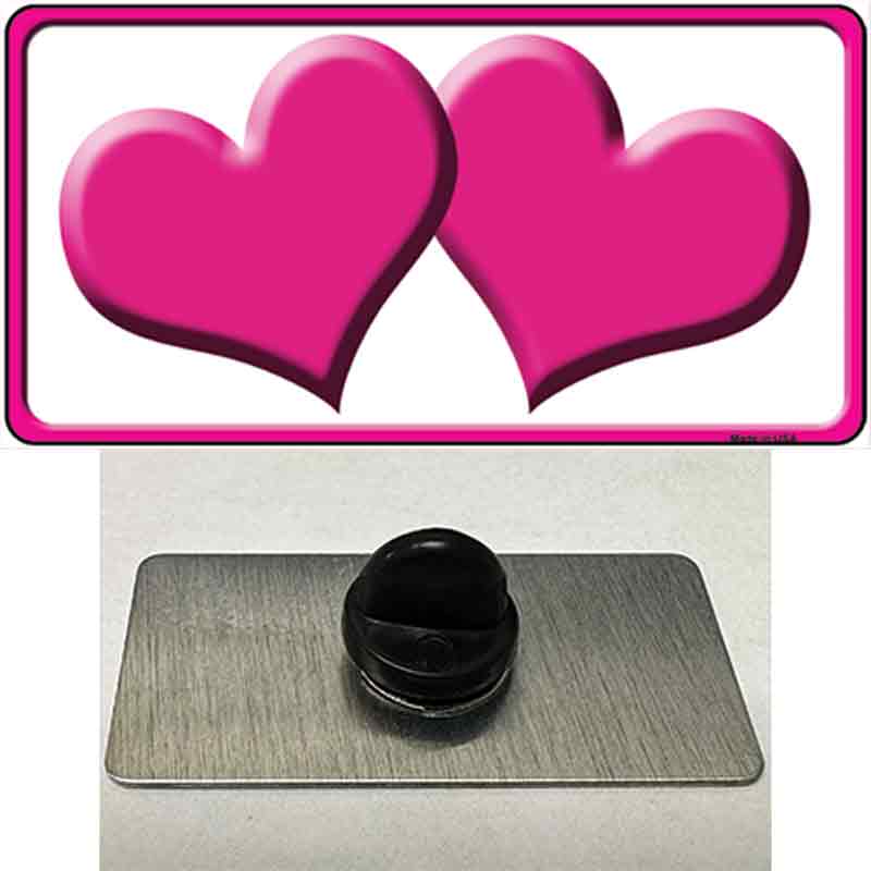 PIN-LP-2456 1.5 x 0.75 in. Solid Pink Centered Hearts White Novelty Rectangle Metal Hat Pin