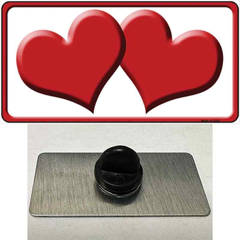 PIN-LP-2461 1.5 x 0.75 in. Solid Red Centered Hearts White Novelty Rectangle Metal Hat Pin