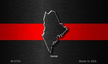 M-9708 Maine Thin Red Line Novelty Metal Magnet - 3.5 x 2 in.