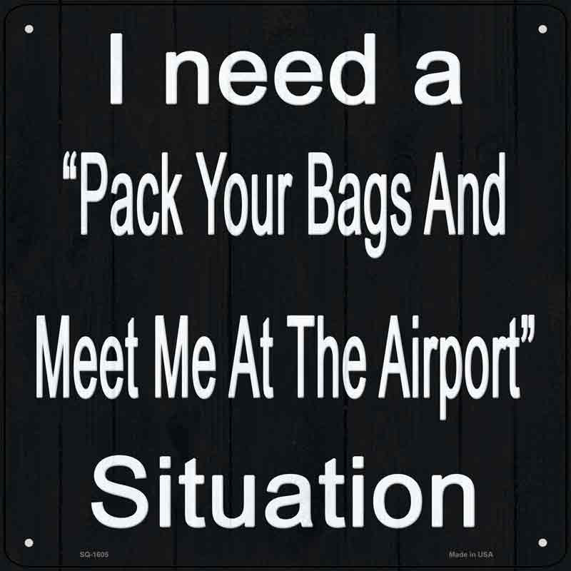 SQ-1605 12 x 6 in. Meet Me at the Airport Novelty Metal Square Sign