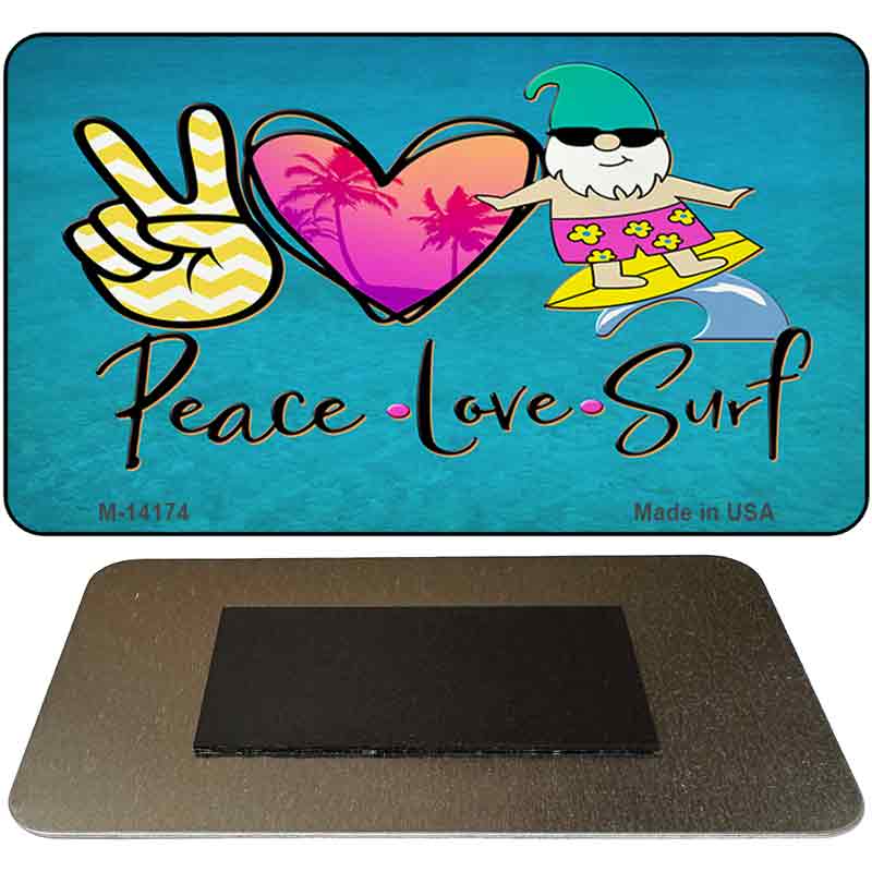M-14174 3.5 x 2 in. Peace Love Surf Novelty Rectangle Metal Magnet