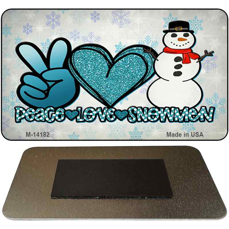 M-14182 3.5 x 2 in. Peace Love Snowman Novelty Rectangle Metal Magnet