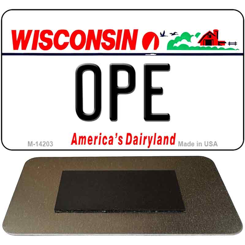 M-14203 3.5 x 2 in. Ope Wisconsin Novelty Rectangle Metal Magnet