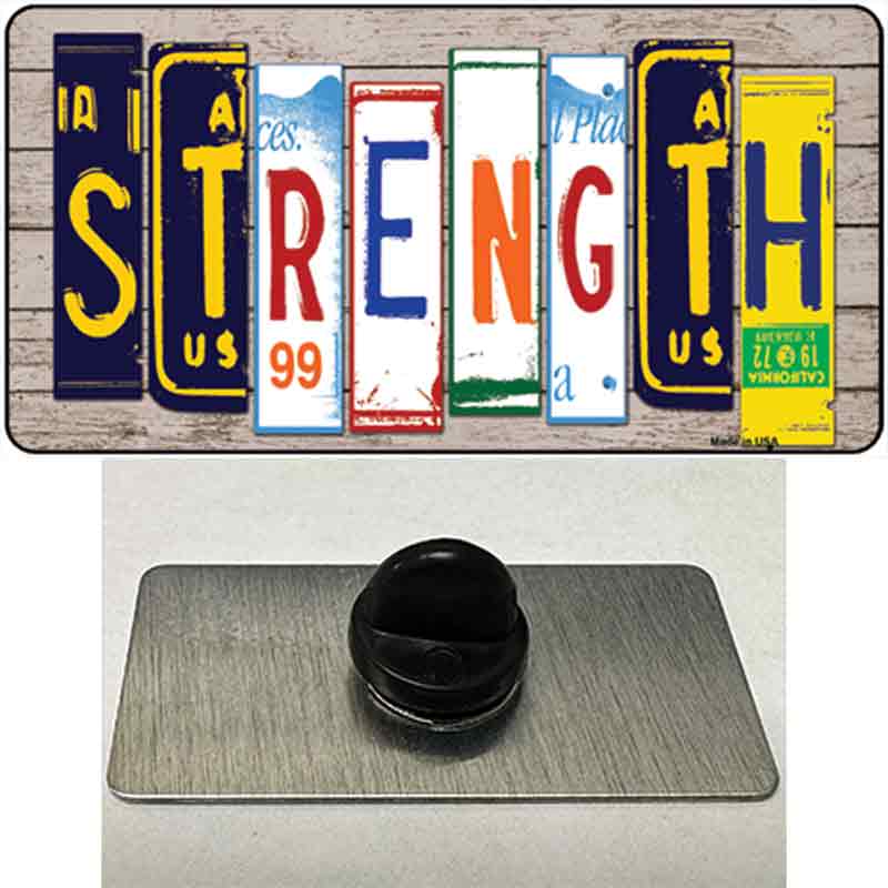 PIN-LP-7904 1.5 x 0.75 in. Strength Wood License Plate Art Novelty Rectangle Metal Hat Pin