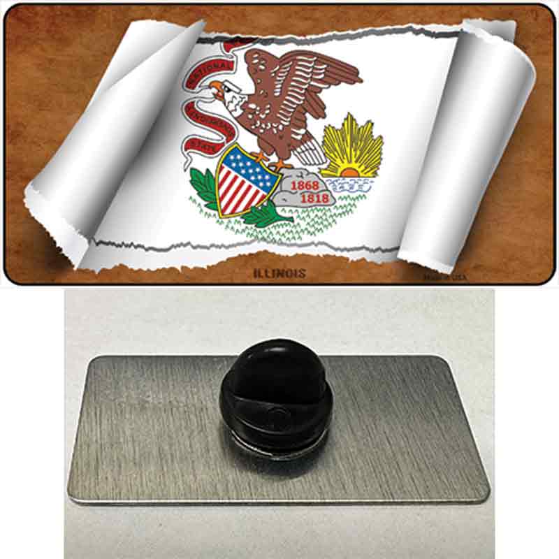 PIN-LP-9019 1.5 x 0.75 in. Illinois Flag Scroll Novelty Rectangle Metal Hat Pin