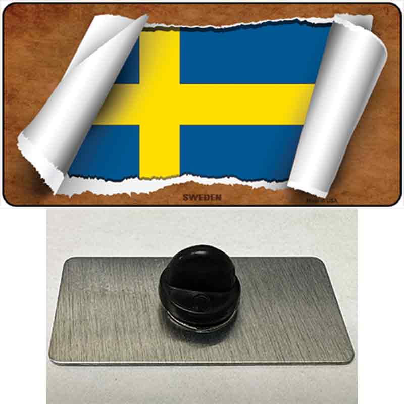 PIN-LP-9074 1.5 x 0.75 in. Sweden Flag Scroll Novelty Rectangle Metal Hat Pin