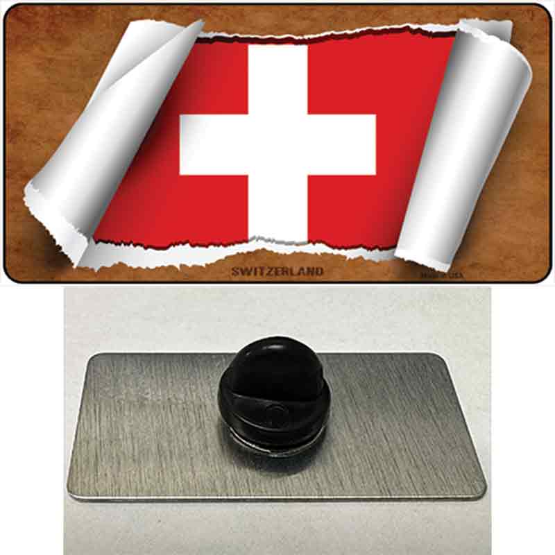 PIN-LP-9075 1.5 x 0.75 in. Switzerland Flag Scroll Novelty Rectangle Metal Hat Pin