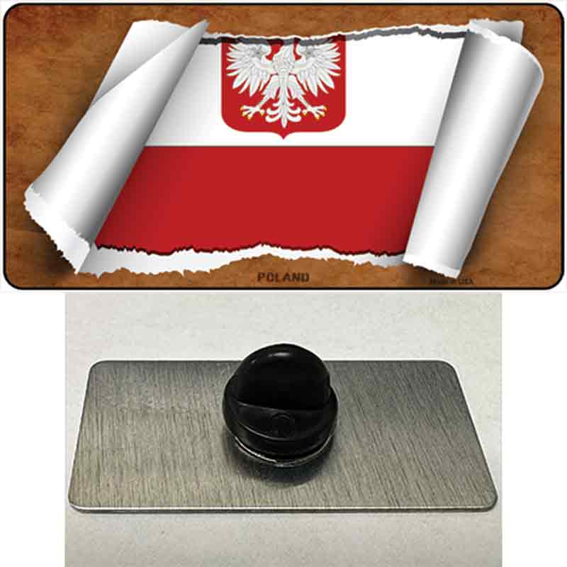 PIN-LP-9109 1.5 x 0.75 in. Poland & Eagle Flag Scroll Novelty Rectangle Metal Hat Pin