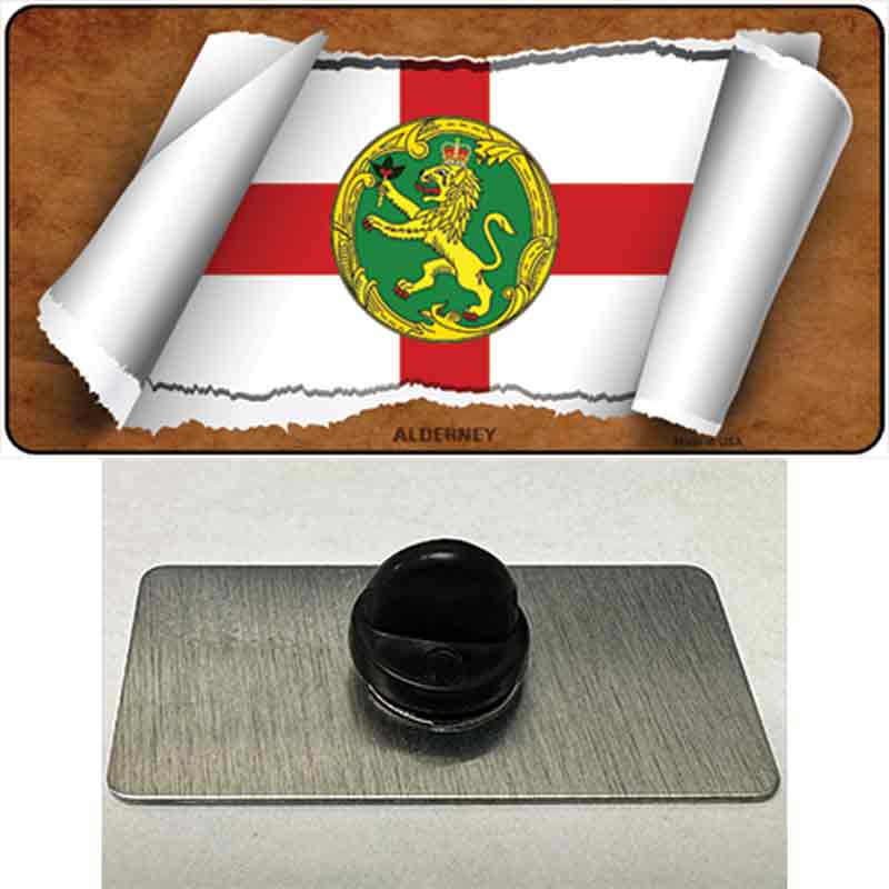 PIN-LP-9117 1.5 x 0.75 in. Alderney Flag Scroll Novelty Rectangle Metal Hat Pin