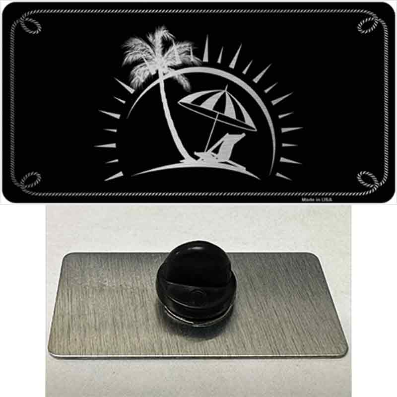 PIN-LPC-1073 1.5 x 0.75 in. Beach Design Black Brushed Chrome Novelty Rectangle Metal Hat Pin