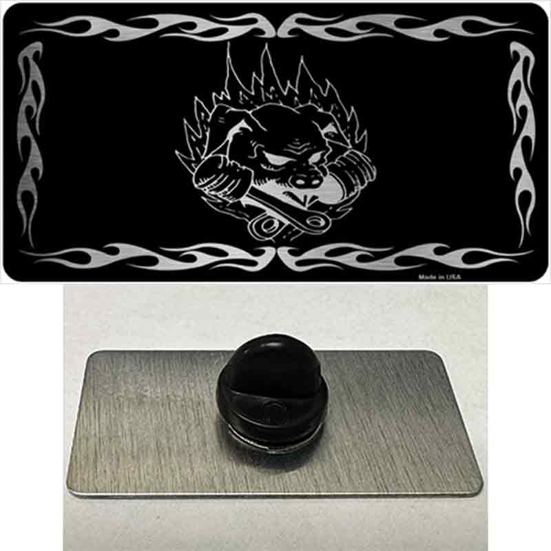 PIN-LPC-1068 1.5 x 0.75 in. Pig In Flames Black Brushed Chrome Novelty Rectangle Metal Hat Pin