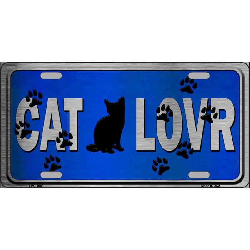 LPC-1086 12 x 6 in. Cat Lover Blue Brushed Chrome Novelty Rectangle Metal License Plate Tag