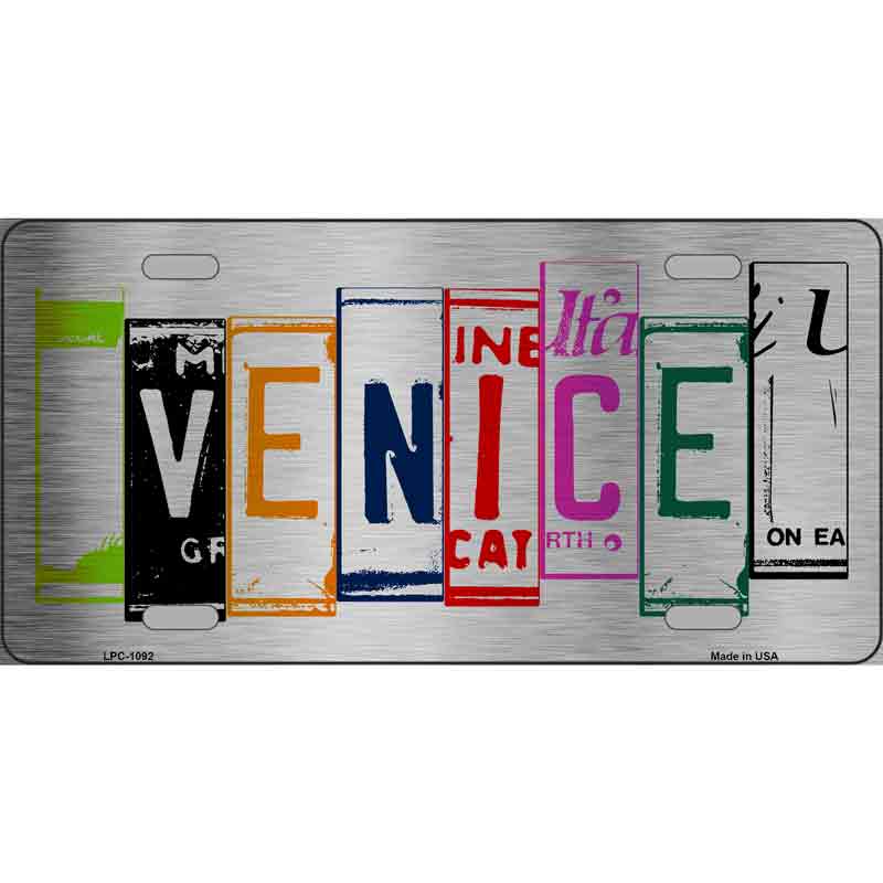 LPC-1092 12 x 6 in. Venice License Plate Art Brushed Chrome Novelty Rectangle Metal License Plate Tag