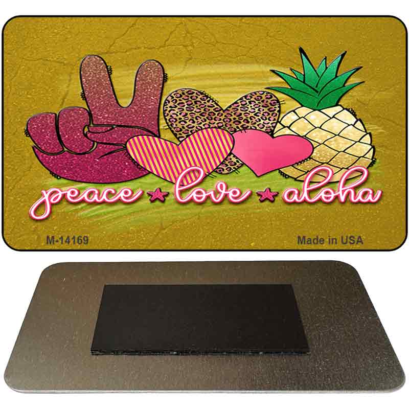 M-14169 3.5 x 2 in. Peace Love Aloha Novelty Rectangle Metal Magnet