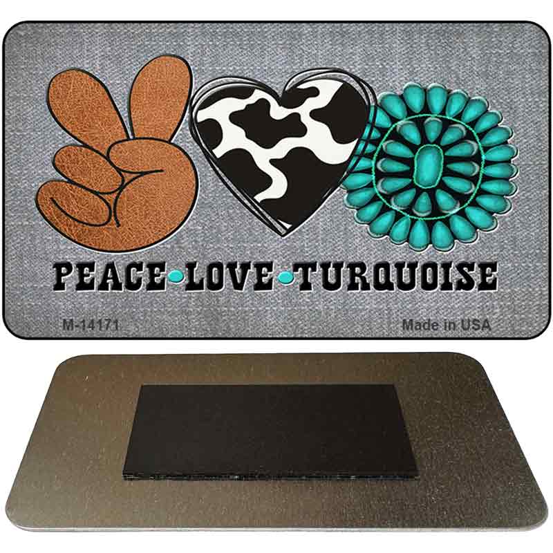 M-14171 3.5 x 2 in. Peace Love Turquoise Novelty Rectangle Metal Magnet