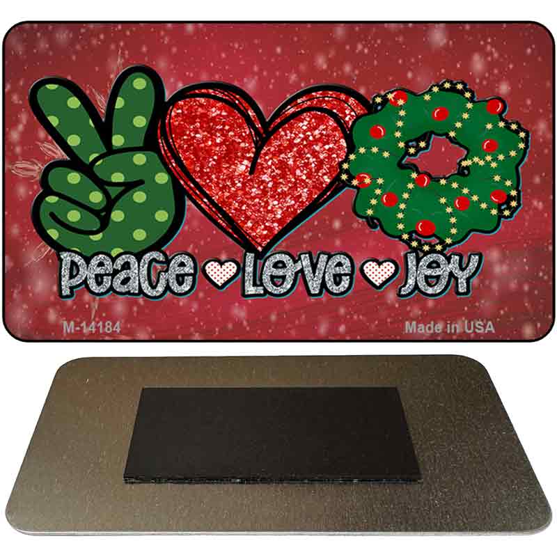M-14184 3.5 x 2 in. Peace Love Joy Novelty Rectangle Metal Magnet