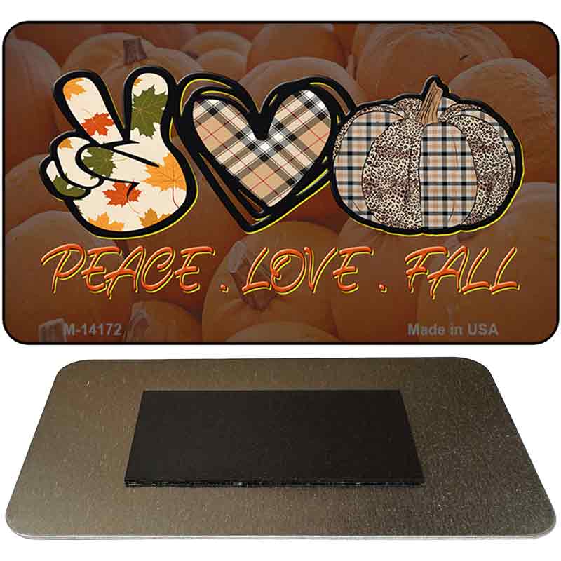 M-14172 3.5 x 2 in. Peace Love Fall Novelty Rectangle Metal Magnet