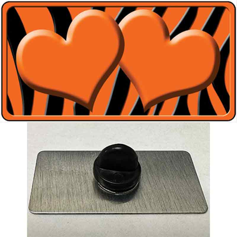 PIN-LP-2437 1.5 x 0.75 in. Orange & Black Zebra Orange Centered Hearts Novelty Rectangle Metal Hat Pin