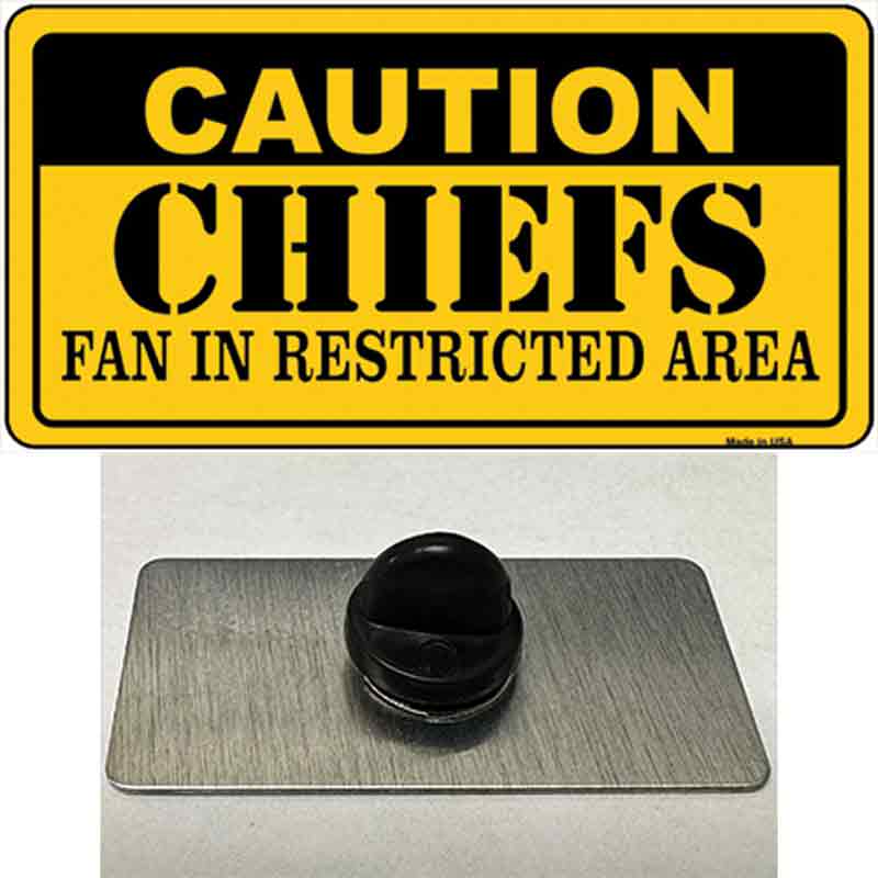 PIN-LP-2541 1.5 x 0.75 in. Caution Chiefs Novelty Rectangle Metal Hat Pin