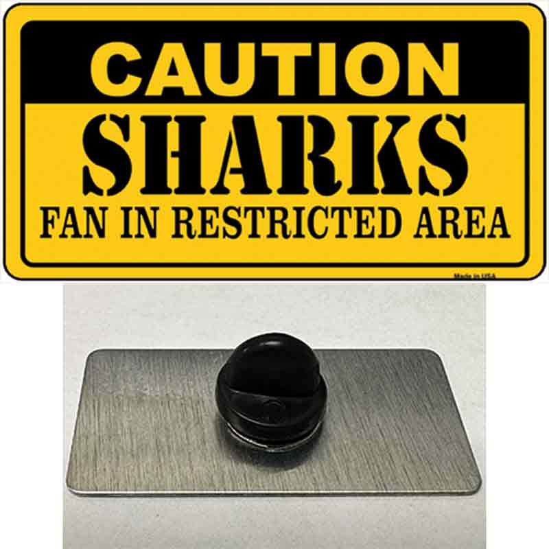 PIN-LP-2681 1.5 x 0.75 in. Caution Sharks Novelty Rectangle Metal Hat Pin
