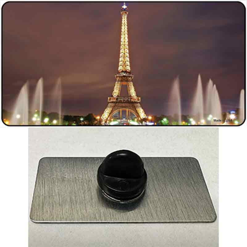 PIN-LP-11249 1.5 x 0.75 in. Eiffel Tower Night with Fountain Novelty Rectangle Metal Hat Pin
