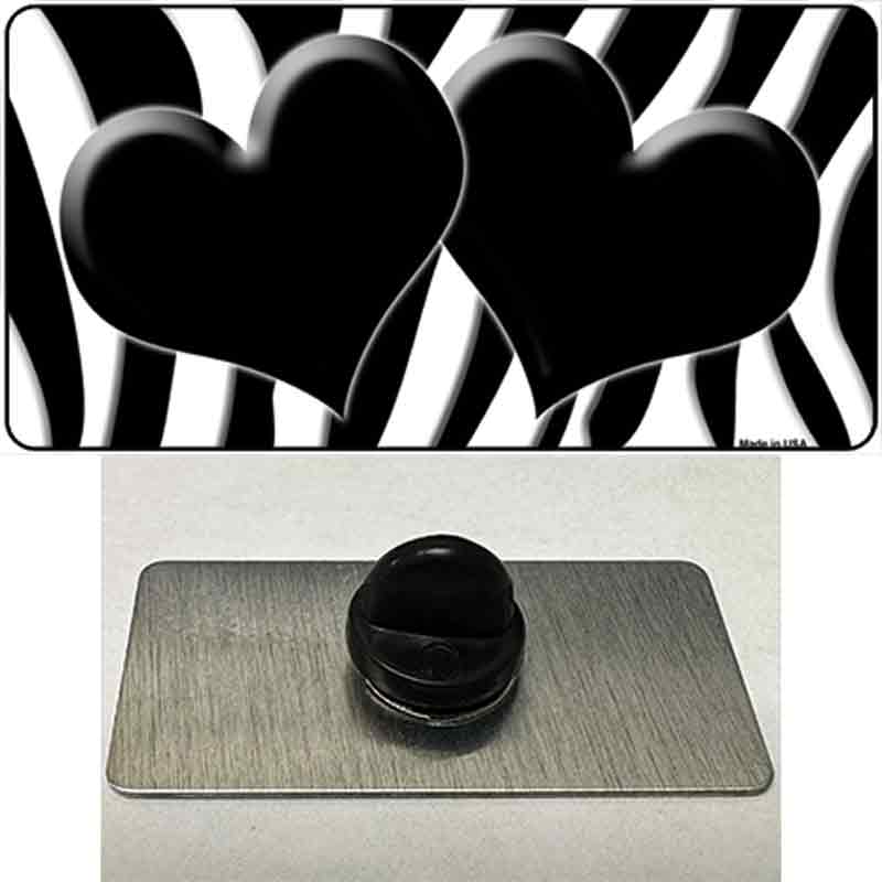 PIN-LP-2925 1.5 x 0.75 in. Black & White Zebra Black Centered Hearts Novelty Rectangle Metal Hat Pin