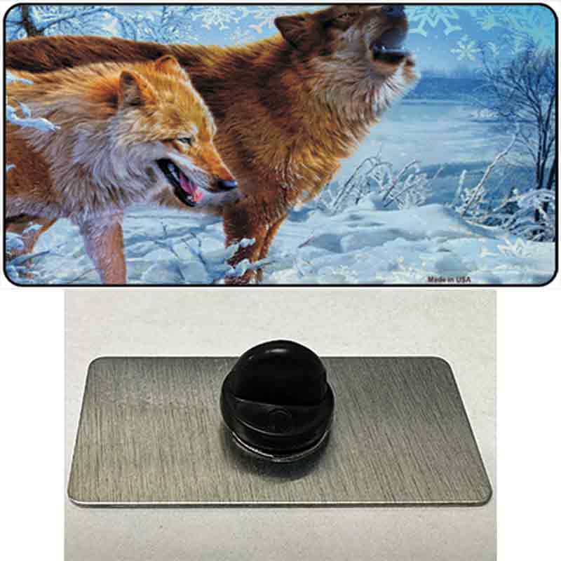 PIN-LP-552 1.5 x 0.75 in. Wintertime Wolf Novelty Rectangle Metal Hat Pin