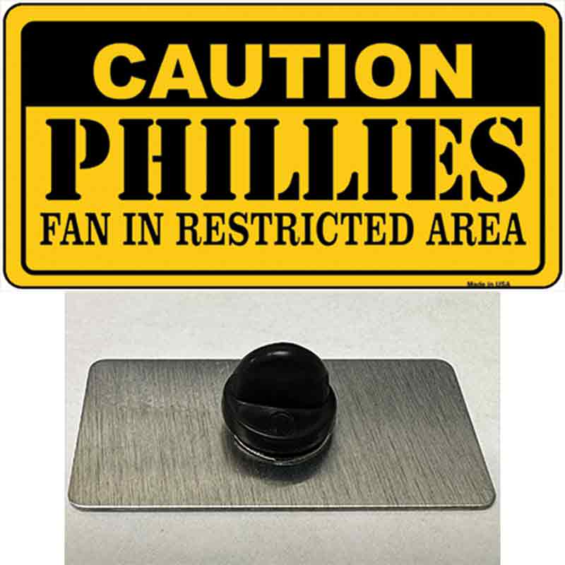 PIN-LP-2643 1.5 x 0.75 in. Caution Phillies Fan Novelty Rectangle Metal Hat Pin -  Smart Blonde