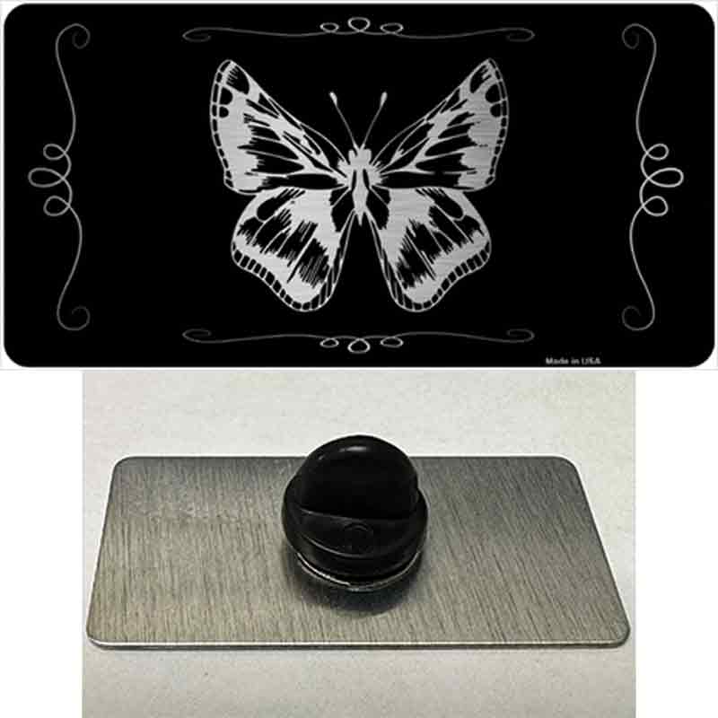 PIN-LPC-1067 1.5 x 0.75 in. Butterfly Black Brushed Chrome Novelty Rectangle Metal Hat Pin