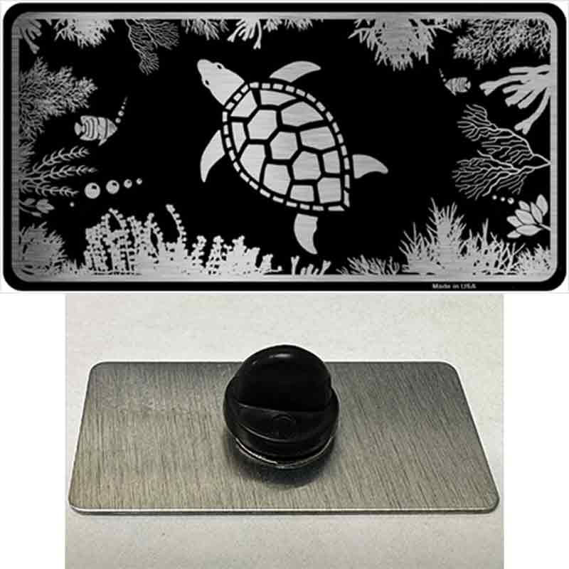 PIN-LPC-1080 1.5 x 0.75 in. Turtle Black Brushed Chrome Novelty Rectangle Metal Hat Pin