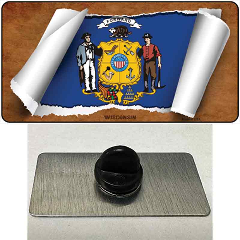 PIN-LP-9055 1.5 x 0.75 in. Wisconsin Flag Scroll Novelty Rectangle Metal Hat Pin