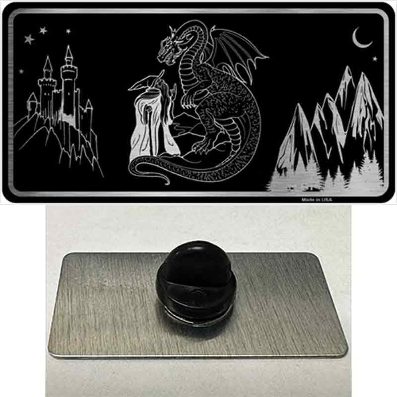 PIN-LPC-1083 1.5 x 0.75 in. Wizards & Dragons Black Brushed Chrome Novelty Rectangle Metal Hat Pin