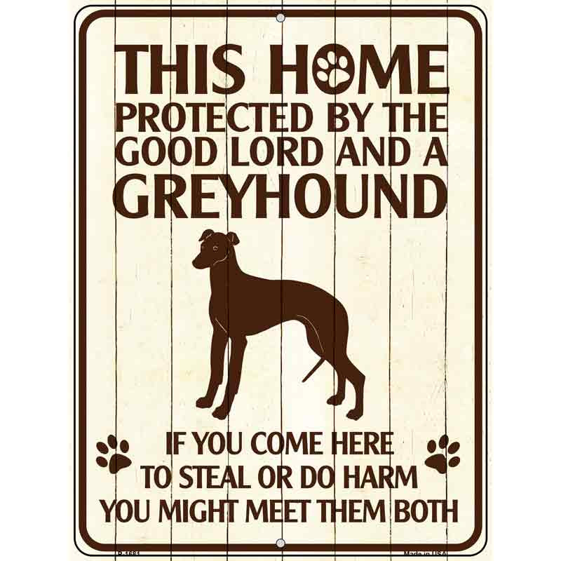 P-1681 9 x 12 in. This Home Protected by A Greyhound Rectangle Metal Novelty Parking Sign