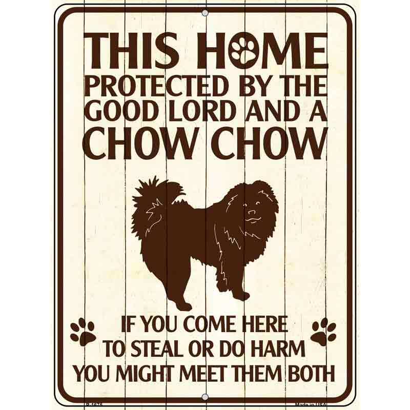 P-1675 9 x 12 in. This Home Protected by A Chow Chow Rectangle Metal Novelty Parking Sign