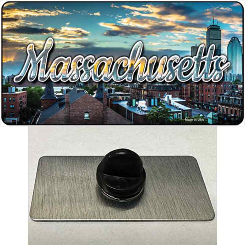 PIN-LP-11606 1.5 x 0.75 in. Massachusetts Sunset Skyline State Novelty Rectangle Metal Hat Pin