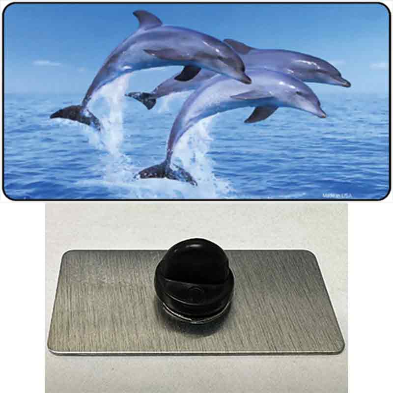 PIN-LP-1186 1.5 x 0.75 in. Dolphins Novelty Rectangle Metal Hat Pin