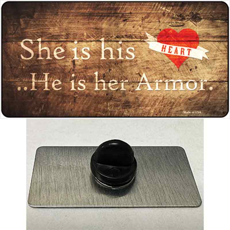 PIN-LP-12046 1.5 x 0.75 in. His Heart Her Armor Novelty Rectangle Metal Hat Pin