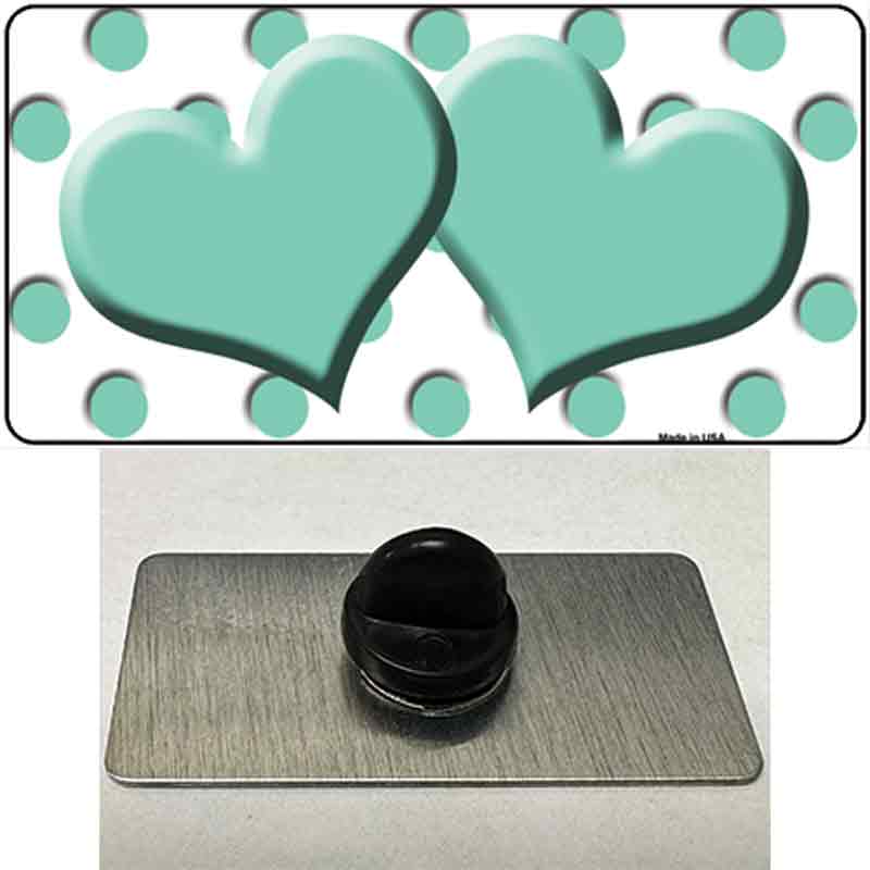 PIN-LP-4253 1.5 x 0.75 in. Mint White Polka Dot Centered Hearts Novelty Rectangle Metal Hat Pin